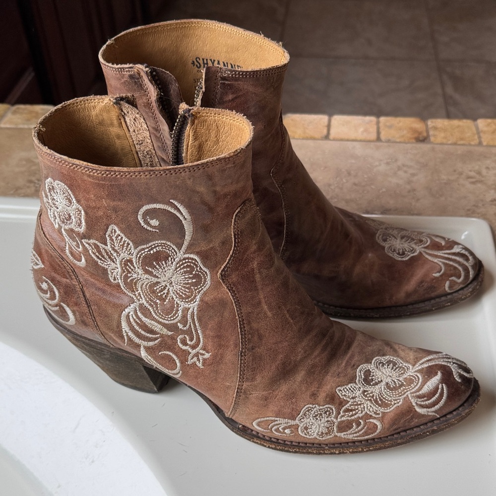Shyanne Brown Floral Embroidered Ankle Boots